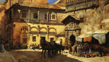  Egyptian Canvas - Market Square in Front of the Sacristy and Doorway of the Cathedral Granada Persian Egyptian Indian Edwin Lord Weeks